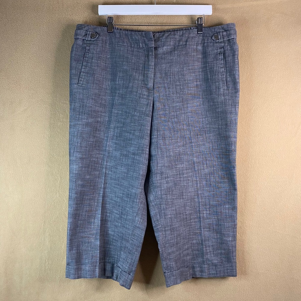 Zac & Rachel Woman Gray Blue Cropped Capri Pants Plus Sz 18W Elastic Waist *FLAW